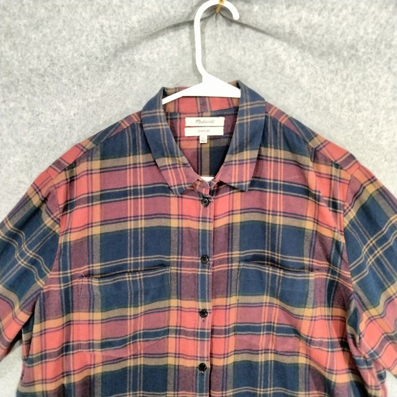 Madewell Button Down Shirt Womens Size L Red Blue Plaid Long Sleeve - Picture 2 of 11